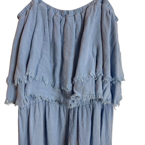 Umgee Light Blue Linen Cotton Blend Wide Leg Jumpsuit W/Pockets Size Medium NEW - Picture 2 of 6